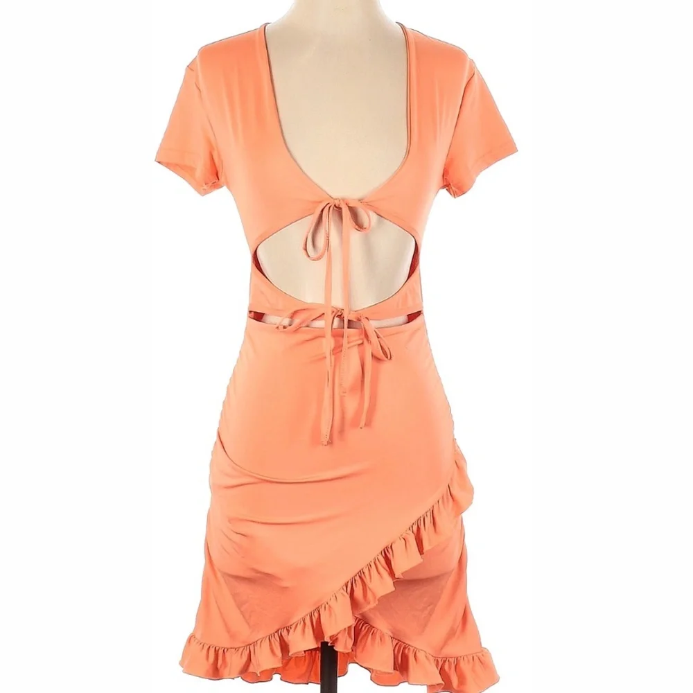 Salmon Colored Ruffle Minidress Size Small - Picture 1 of 6